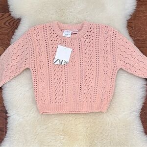 Zara soft pink chenille pointelle sweater. 12-18m. NWT